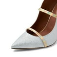 thumbnail image 4 of FSJ Women Elegant Pointed Closed Toe Mules Chic Crystal Chunky High Heels Sandals Pumps Slip On Two Strap Backless Casual Dressy Shoes Size 6.5 Silver, 4 of 4