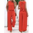 thumbnail image 2 of Women'S 2 Piece Outfits Vest Crew Neck Sleeveless Casual Sets Wide Leg Pants Suits Orange Color L, 2 of 6