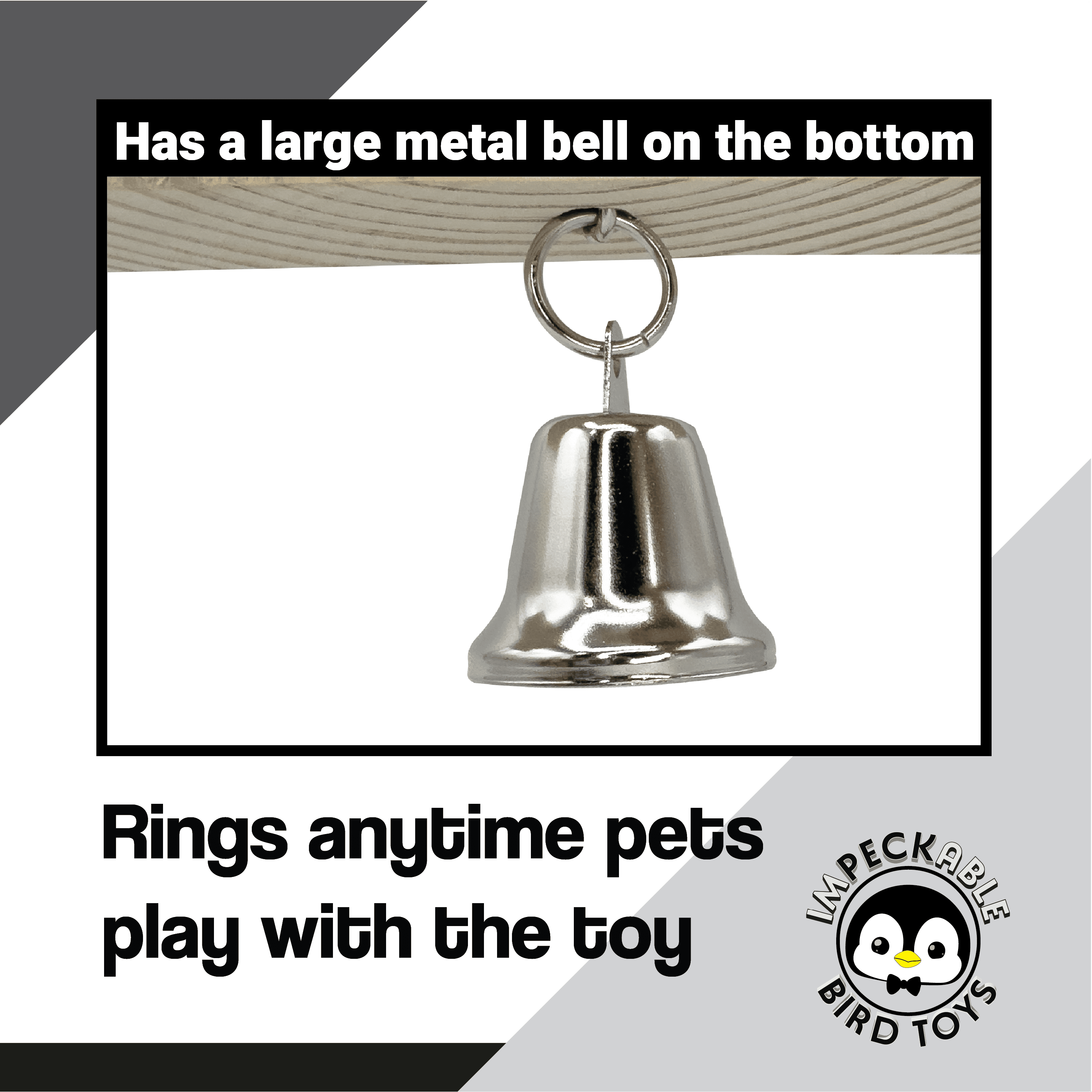 1833 Medium Natural Twirly Bird Toy with Kiln-Dried Wood Slats, Metal Chain and Bell – Handcrafted by Impeckable Bird Toys – Great for Conures, Amazons, African Greys and Medium Birds