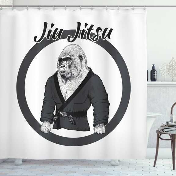 Ambesonne Animal Art Shower Curtain, Wrestler Gorilla Print, 69"Wx70"L, Charcoal Grey White