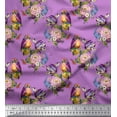 thumbnail image 1 of Soimoi Purple Japan Crepe Satin Fabric Leaves,Floral & American Robin Bird Decor Fabric Printed BTY 42 Inch Wide, 1 of 3