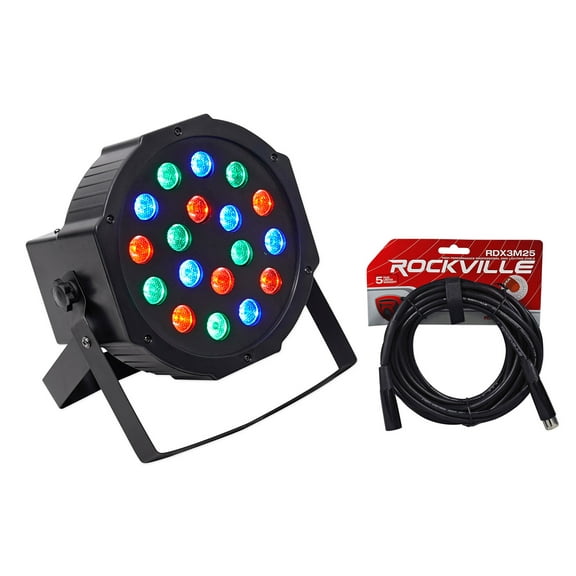 Rockville RockPAR50 LED RGB Compact Par Can DJ/Club DMX Wash Light Cable