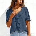 thumbnail image 5 of XuJwPNcy Blouses for Women Ruffle Dressy Casual Summer Short Sleeve Business Work Tops Trendy Spring V Neck Outfits, 5 of 7