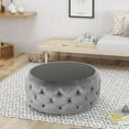 thumbnail image 4 of SSLine 30" Round Ottoman Coffee Table,Drum-Shape Coffee Table with Tempered Glass Top Modern Upholstered Tufted Velvet Ottoman Cocktal Center Table for Living Room, Fully Assembled (Grey), 4 of 8
