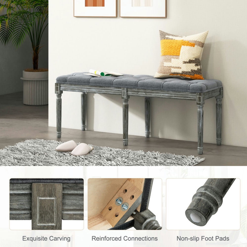 Finihen Dining Bench, Upholstered Bench, French Vintage Entryway Bench 47 Inch Upholstered Dining Bench, for Living Room, Bedroom, Porch, Entryway, Gray Finihen Dining Bench, Upholstered Bench, French Vintage Entryway Bench 47 Inch Upholstered Dining Bench, for Living Room, Bedroom, Porch, Entryway, Gray