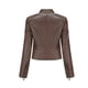 thumbnail image 5 of Chaquetas para mujer Slim Leather Stand Collar Zip Motocicleta Traje Cinturón Abrigo Chaqueta Tops Odeerbi ODB-3, 5 of 6