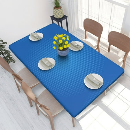 

Home Deluxe Tablecloth Blue Dense Dots Background (3) Waterproof Elastic Rim Edged Table Cover- For Christmas Parties And Picnics 4ft