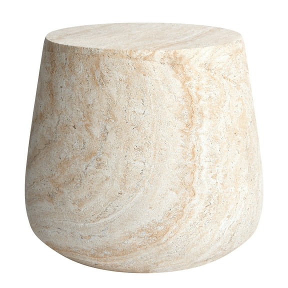 Barrel Travertine Stone Finish Italian Design MgO Side Accent Table