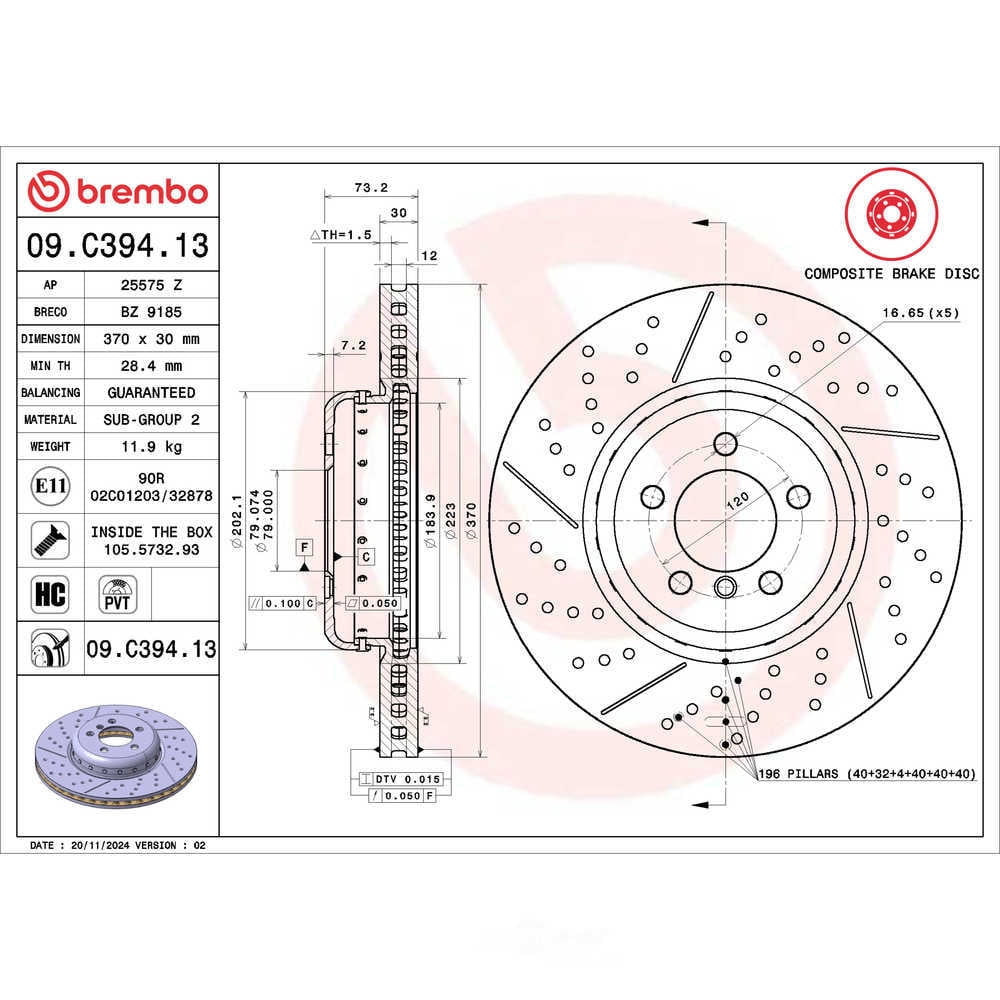 Brembo 09.C394.13 PRIME Disc Brake Rotor