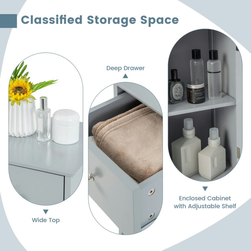 Finihen Bathroom Storage Cabinet, Bathroom Floor Cabinet, Woodern Bathroom Floor Storage Cabinet with Drawer and Shutter Door, for Bathroom, Living Room, Bedroom, Kitchen, Gray