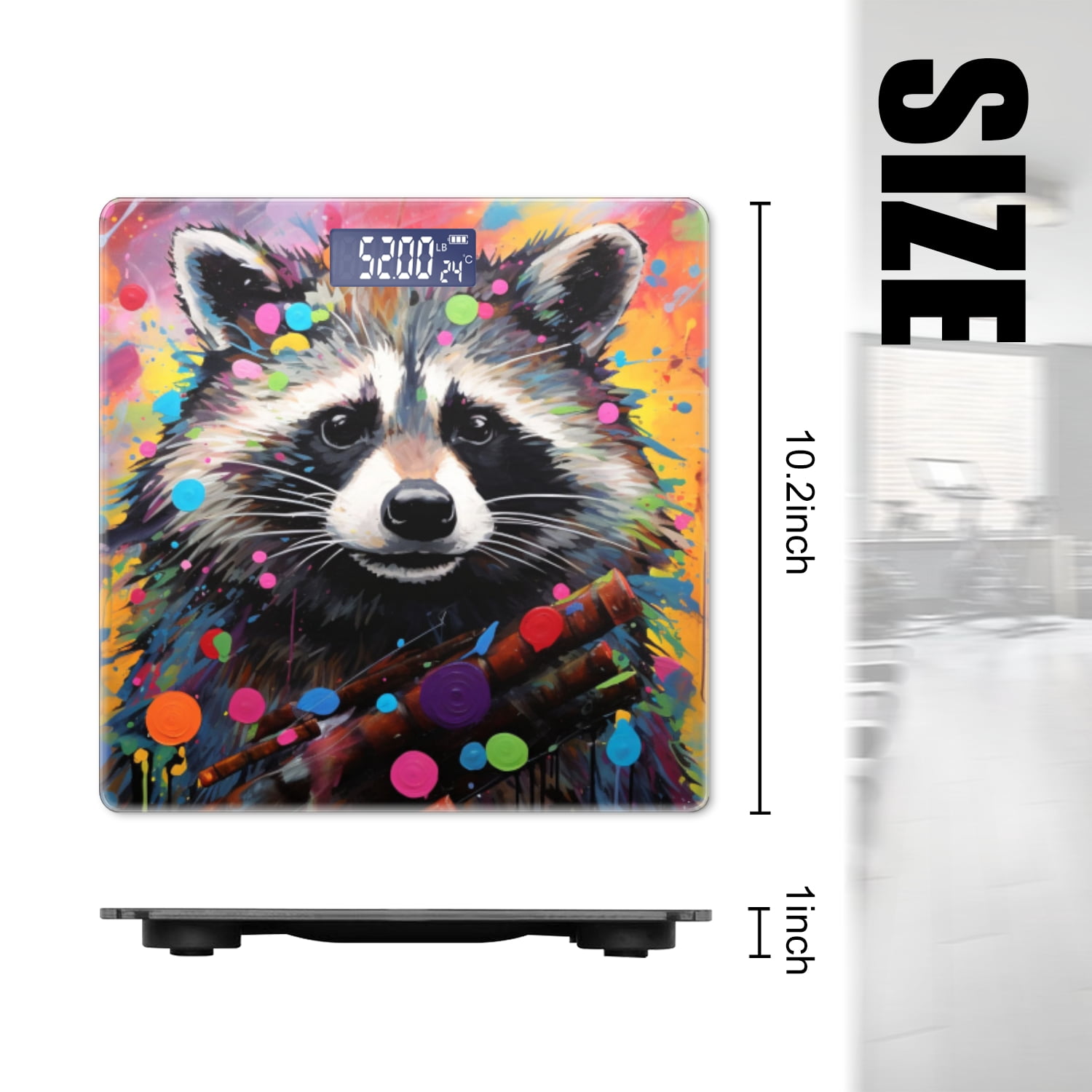 Bathroom Scale, Highly Accurate Digital Body Scale,Precisely Measures Weight up to 400 lbs-Acrylic Painting Of Colorful Raccoon Playing The Flute