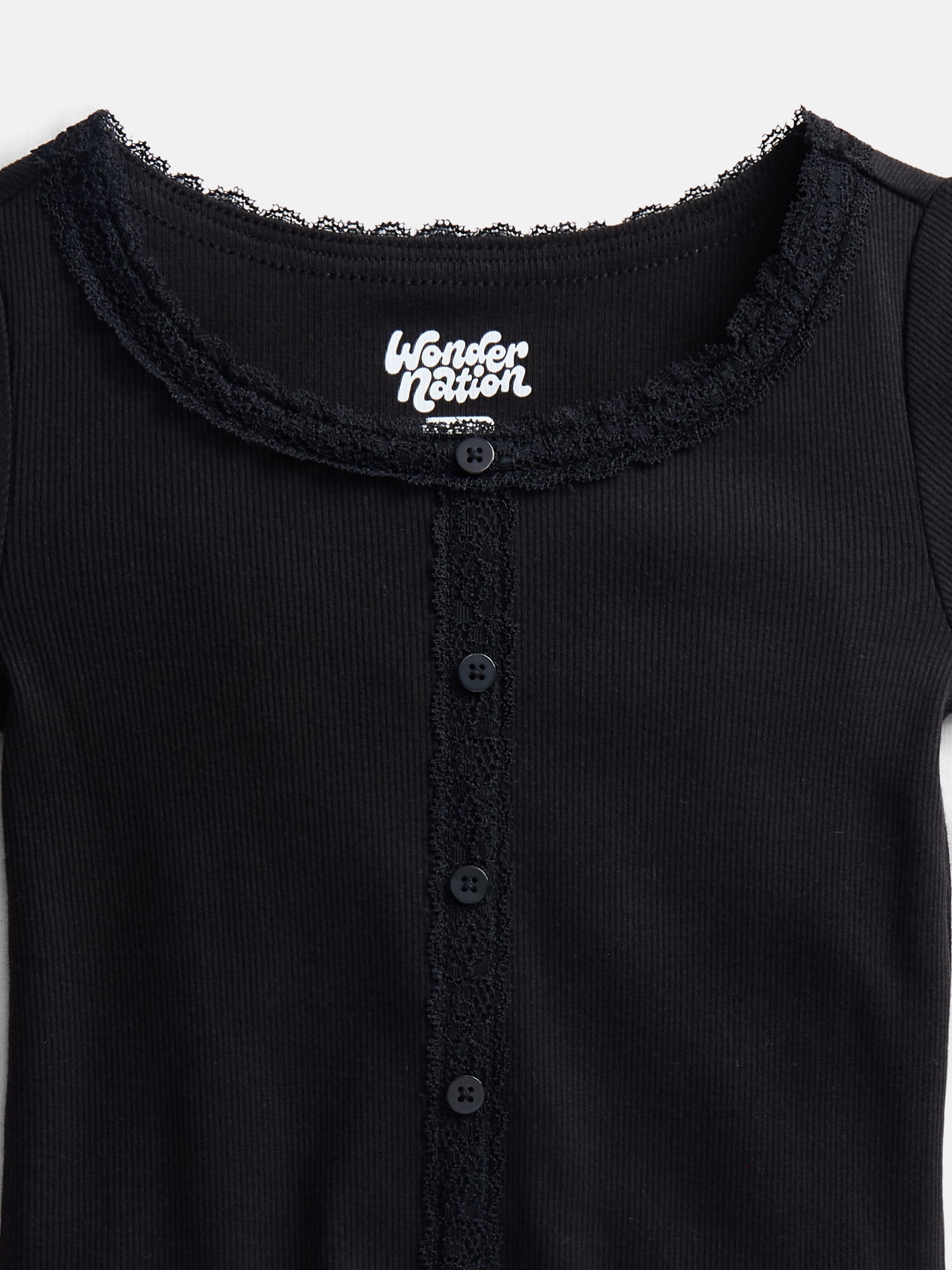 Wonder Nation Girls' Lace and Button Front Top with Short Sleeves, Sizes 4-18 & Plus