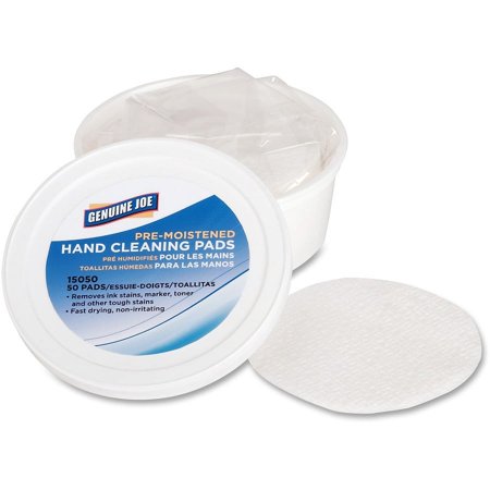 Genuine Joe Pre-moistened Hand Cleaning Pads - 3 Roll Diameter - White - Quick Drying Pre-moistened Non-irritating - For Multi Surface Hand Tools - 50 Per Pack - 50 Each | Bundle of 5