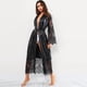 thumbnail image 4 of Gibobby Lencería sexy Kimono de encaje de seda con cinturón para mujer, albornoz, pijama de satén Sexy, de lencería, ropa de dormir íntima(Negro, XL), 4 of 5