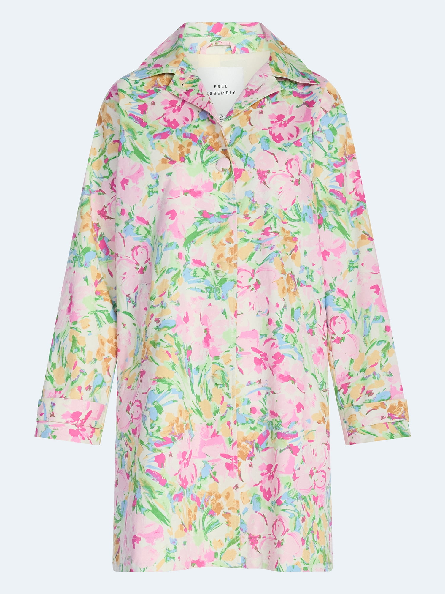 Free Assembly Women's and Women's Plus Floral Car Coat with Long Sleeves, Sizes XS-4X