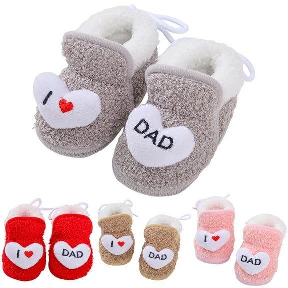 Dakaela Unisex Boys Girls Slippers Cozy Furry Plush Baby Booties Infant Non Slip House Walking Crib Shoes with I Love Dad Grey