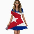 thumbnail image 2 of Cuba Flag Women Dress V-Neck Short Sleeve Flowy Swing Party Midi Dress, 2 of 4
