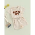 thumbnail image 3 of vera natura Baby Boy 2 Piece Waffle Outfits,Short Sleeve Letter Embroidery Tops + Elastic Waist Shorts Mother's Boy Set, 3 of 9