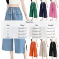 thumbnail image 5 of Linen Cotton Capris Women Wide Leg Drawstring Split Hem Elastic Waist Capri Pants Casual Loose Fit Summer Trousers with Pockets, 5 of 5