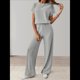 thumbnail image 4 of Traje Informal de Dos Piezas para Mujer, para Viajes y Vacaciones de Verano, con Corta y Pantalones Anchos. Gris XXL, 4 of 7
