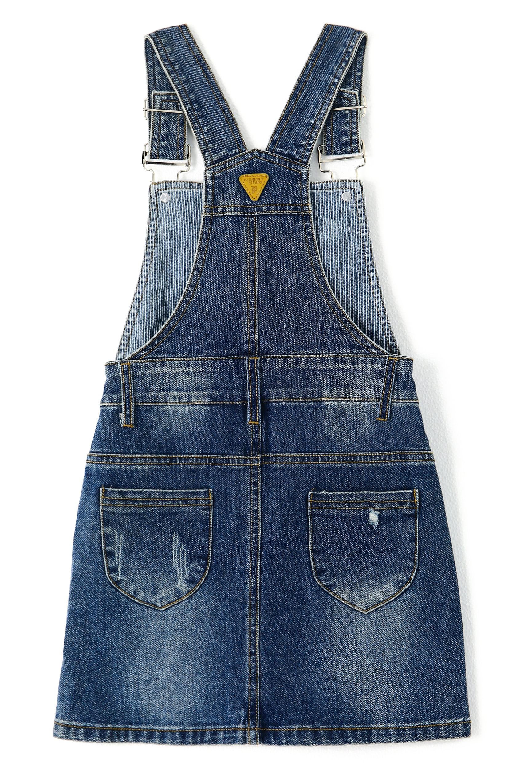 KIDSCOOL SPACE Girls Denim Skirts,Big Girls Ripped Soft Stretchy Jeans Overall Dress,Deep Blue,7-8 Years
