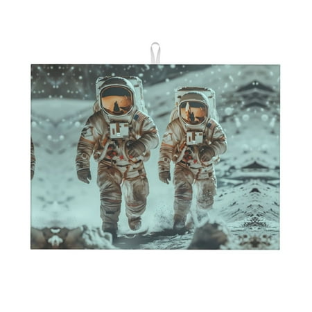 

Large Dish Drying Mats for Kitchen Counter - Astronauts On Lunar Mission 18x24In Anti-Slip Absorbent Microfiber Drying Mat for Kitchen Counter Mat Dish Rack Mat with Hanging Loop