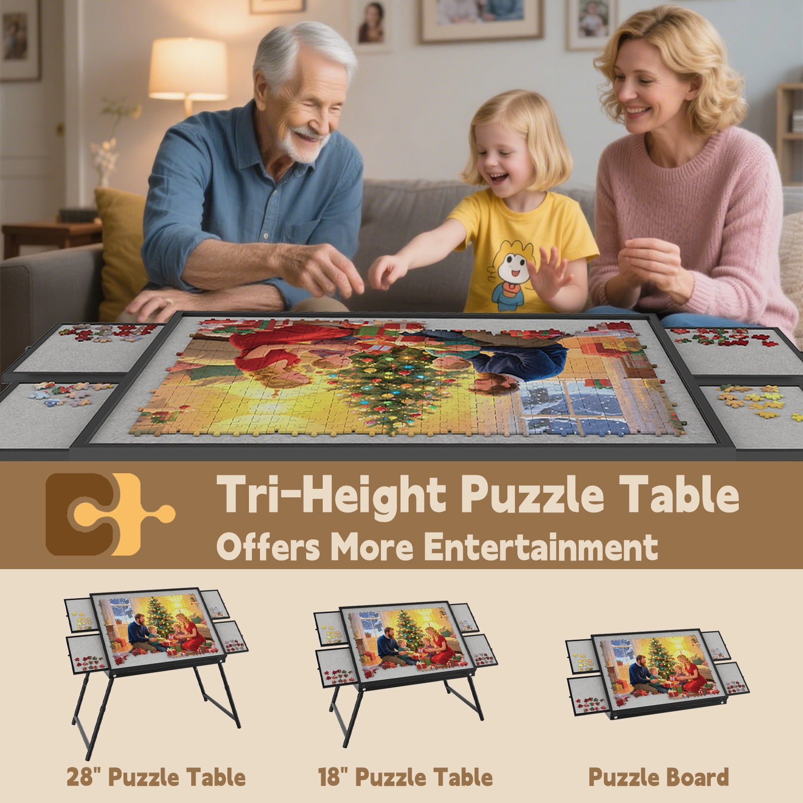 Puzzle Board for Adults,  Foldable Jigsaw Puzzle Table with Drawers, Metal & Plastic Frame, H-Shaped Legs, 1500 Pieces