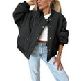 thumbnail image 1 of Chaqueta Acolchada de Mujer, Oversize, de Color Liso, Larga, con Cremallera, Estilo Casual y Bolsillos Negro XXL, 1 of 8