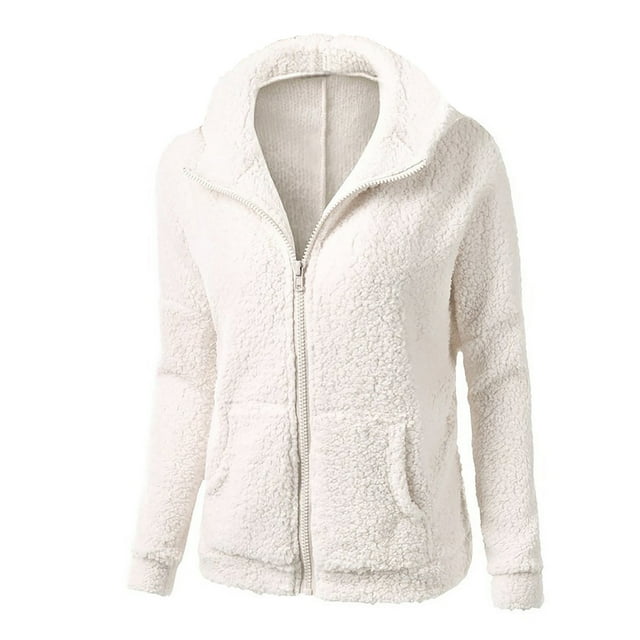 EGNMCR Womens Winter Fuzzy Fleece Jacket Casual Lapel Solid Color Cardigan Zipper Pullover Coats Outerwear with Pockets