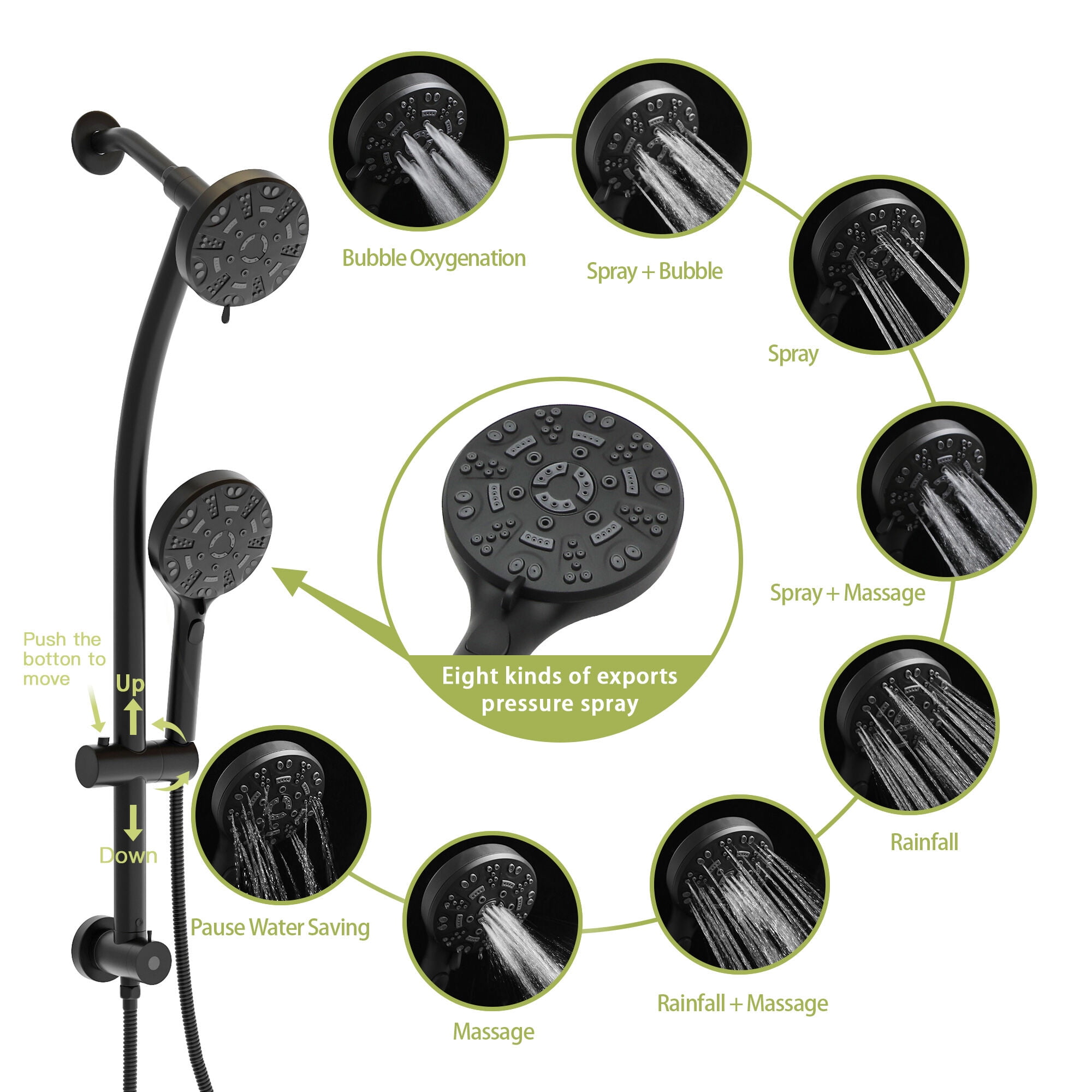Freestanding Bathtub Faucet, Multi Function Dual Shower Head - Shower System with 4.7" Rain Showerhead, 8-Function Hand Shower, Adjustable Slide Bar,Matte Black, Matte Black Freestanding Tub Filler