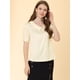 thumbnail image 4 of Blusa de Satén de Manga Corta con Decoración de Botones y Cuello Vuelto Allegra K para Mujer Beige M, 4 of 6