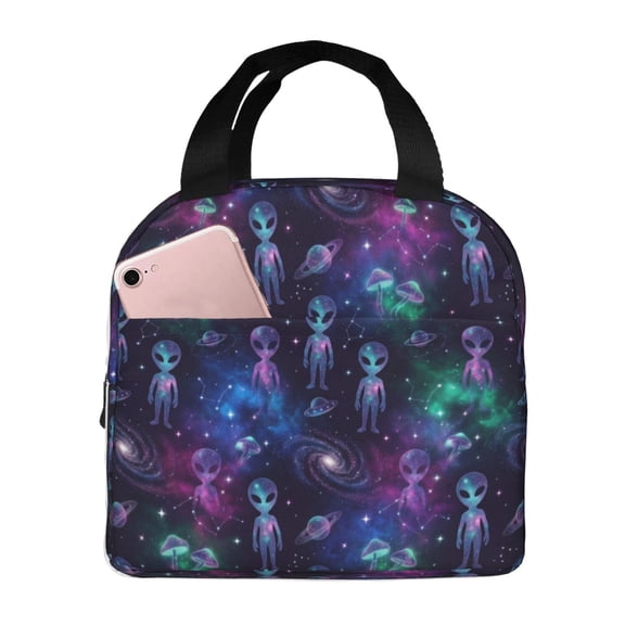 Alien Lunch Box Insulated Lunch Bag Women Men Portable Cooler Tote Front Pocket Leakproof Thermal Meal Prep Bag Office Work Picnic Outdoor Durable Reusable
