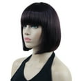thumbnail image 5 of Short Bob Wig with Flat Bangs for Lady Women, Straight Synthenic Wigs for Cosplay Daily Party, 8 inch, Dark Burgundy Red, 5 of 8