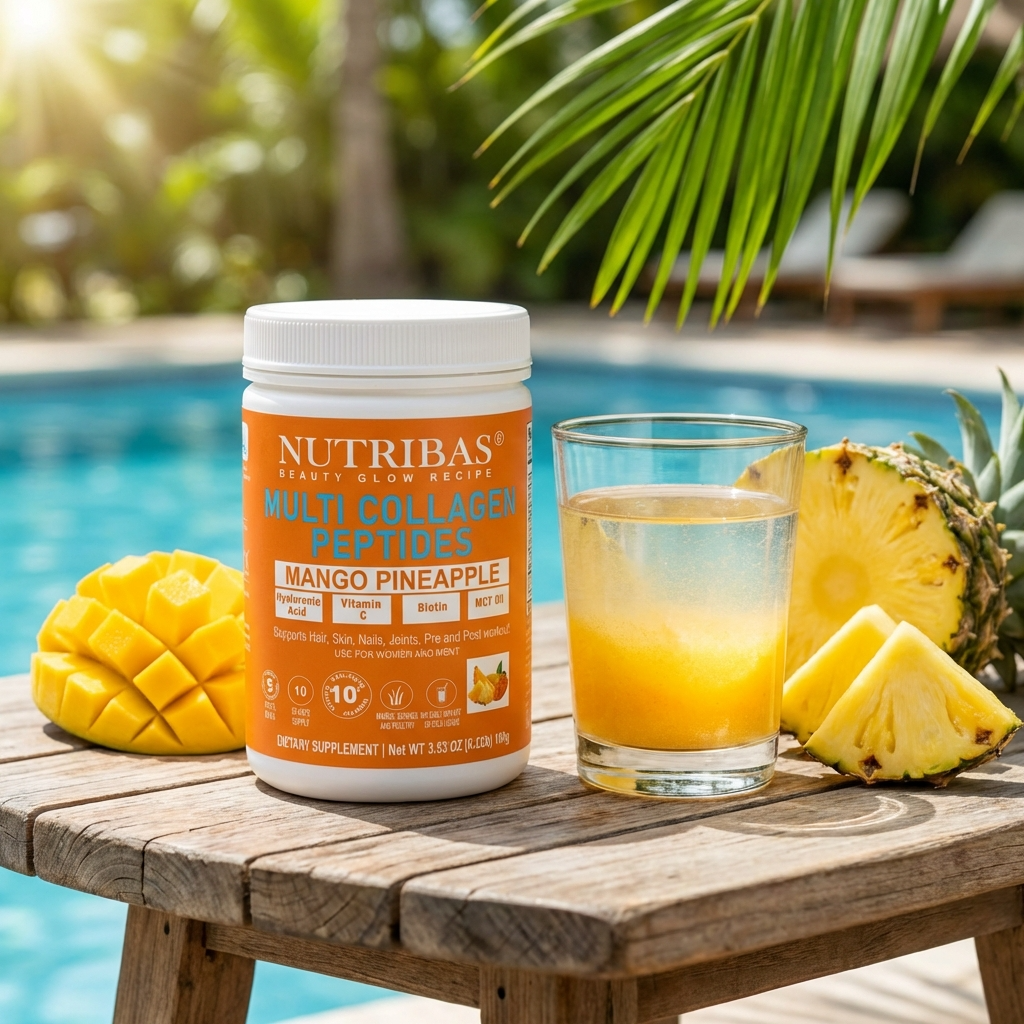 Nutribas Protein Multi Collagen Peptides Powder Supplement for Whole Body Support, Coffee Creamer with MCT & Vitamin C, Mango Pineapple, 3 Pack