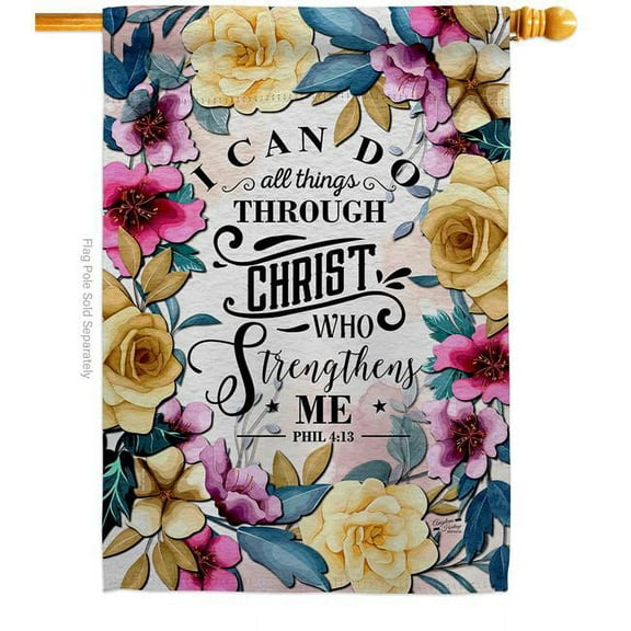 Angeleno Heritage H130383-BO 28 x 40 in. Christ Who Strengtheneth Religious Bible Verses Double-Sided Vertical Decoration Banner House & Garden Flag - Yard Gift