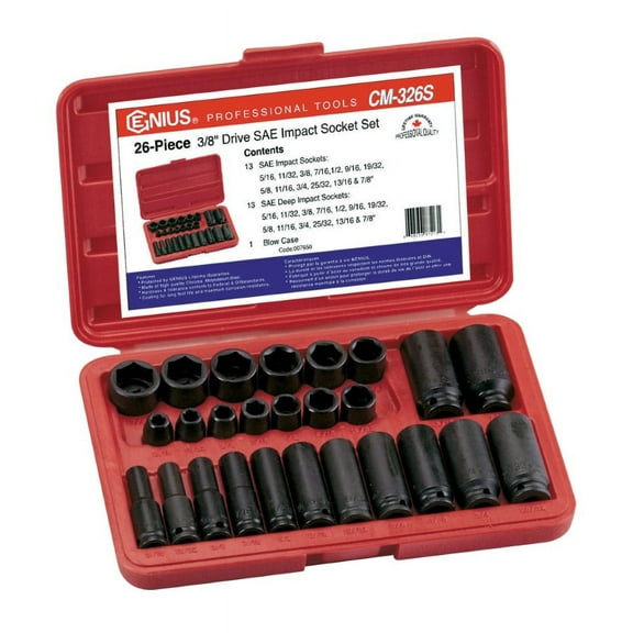 Genius Tools 26 Piece 3/8" Dr. SAE Impact Socket Set (CR-Mo) - CM-326S