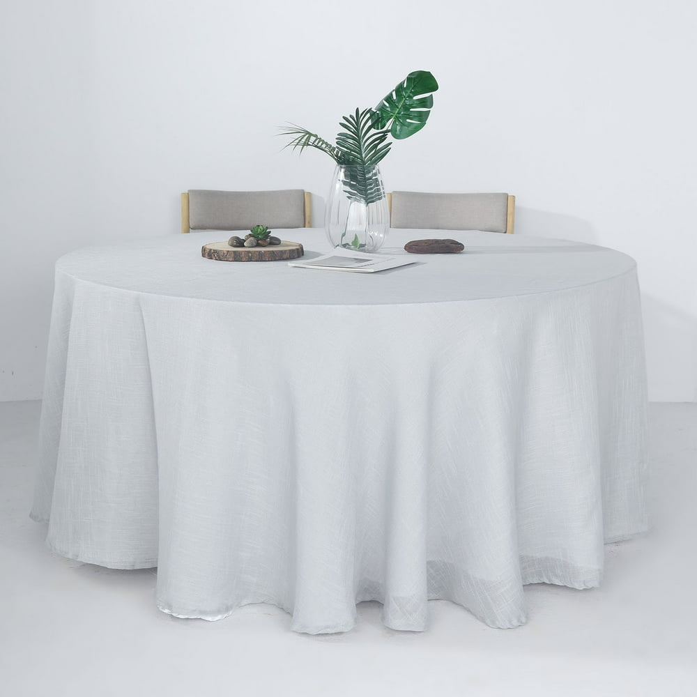 Efavormart 120 quot Silver Premium Faux Linen Round Tablecloth Textured Efavormart 120 quot Silver Premium Faux Linen Round Tablecloth Textured