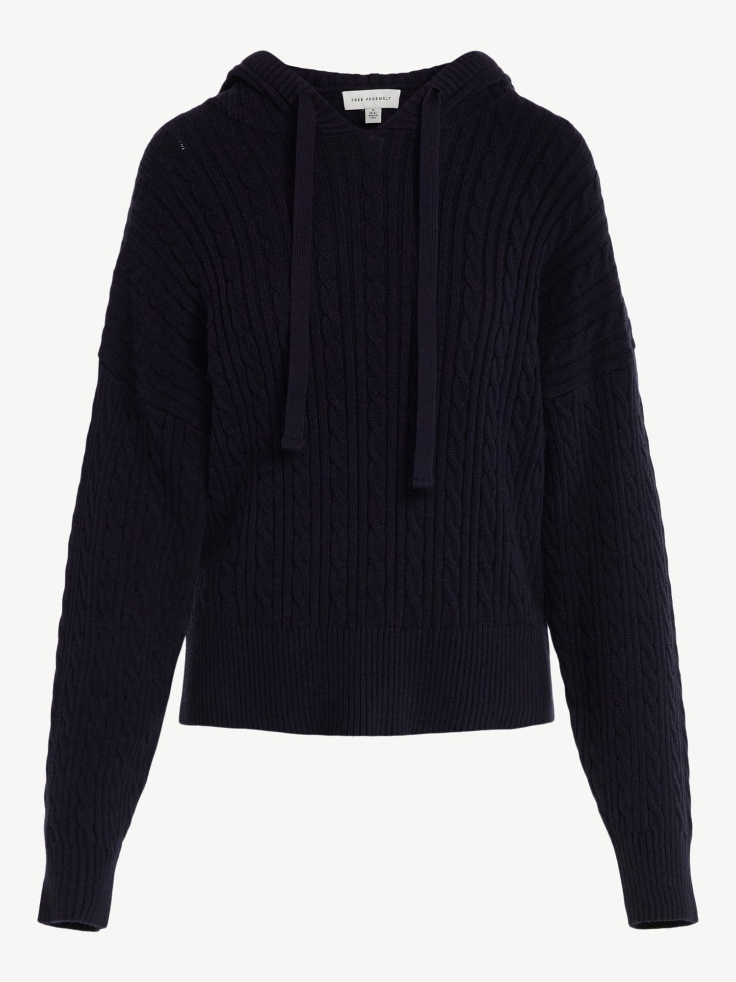 Free Assembly Women's Cozy Yarn Cable Knit Hoodie Sweater, Midweight, Size XS-XXL