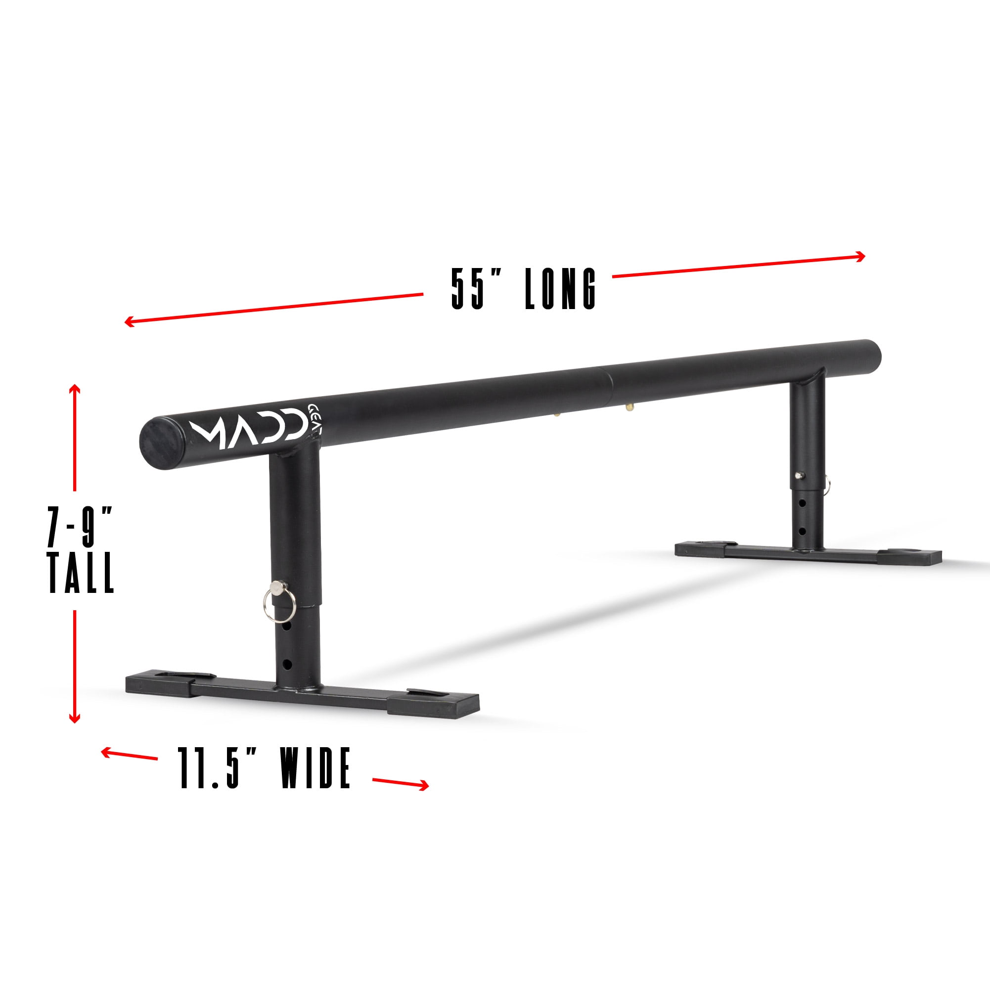 Grind Rail for Scooters, Skateboards, Inline Skates – 55" Round Rail with 3-Step Adjustable Height – Durable & Stable – Madd Gear