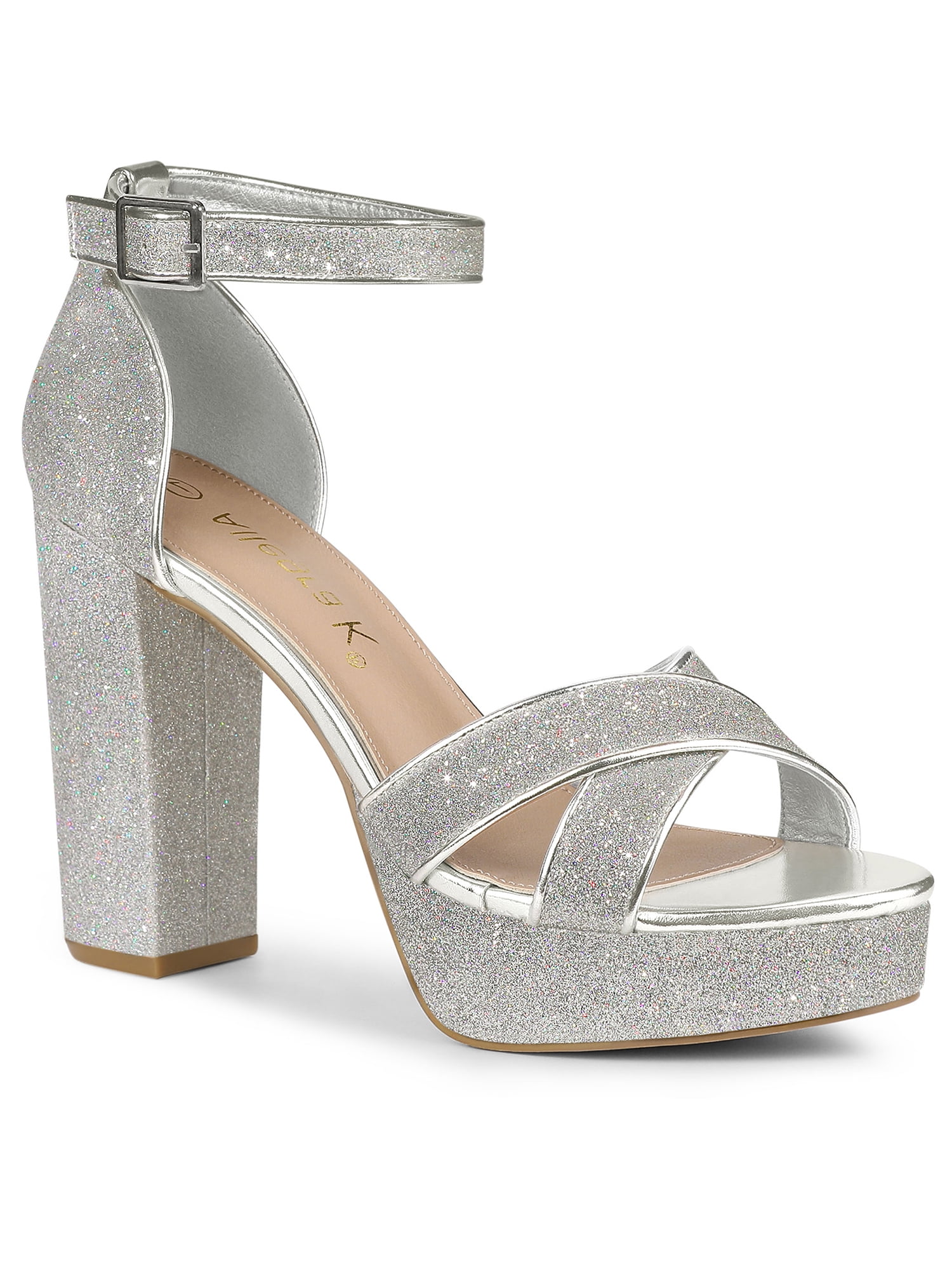 Perphy Women's Dress Shoes Glitter Platform Crisscross Straps Chunky ...