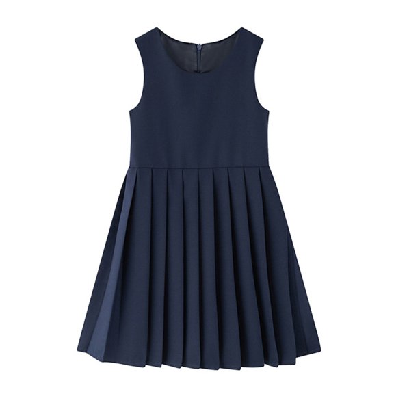 Coerni Girls Pleated School Uniform Dress Knee Length A-Line Tank Dress Preppy Style Toddler & Teen Sleeveless Jumper Dress 3-18 Years