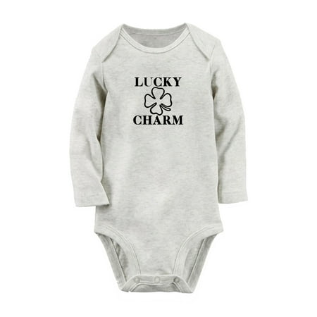

LUCKY CHARM Funny Rompers Newborn Baby Unisex Bodysuits Infant Jumpsuits Toddler 0-12 Months Kids Long Sleeves Oufits (Gray 6-12 Months)