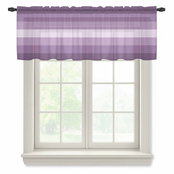 Purple Ombre Sheer Valances for Windows Stripe Semi Sheer Kitchen Valance Rod Pocket Small Window Voile Curtains for Living Room Bedroom Laundry 42 x 12 Inch