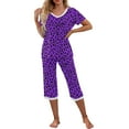 thumbnail image 4 of Jamicy Sleepwear for Women Gift for Women Women's Pajama Set Short Sleeve Shirt and Capri Pants Sleepwear Pjs Sets with Pockets, 4 of 9