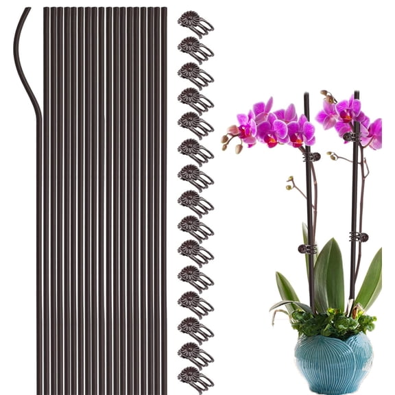 Bexikou 20Pcs 15.75 Inches Bendable Orchid Stakes and Clips,Metal Garden Plant Support,Plant Stakes for Potted House Plants Indoor and Outdoor
