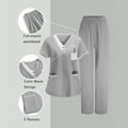 thumbnail image 4 of Yuanlook Scrubs Set for Women 2 Piece Nurse Working Uniforms Casual Comfy Solid Short Sleeve V-Neck Caregiver Tops & Elastic Waist Pants S-3XL,5 Pockets, 4 of 9