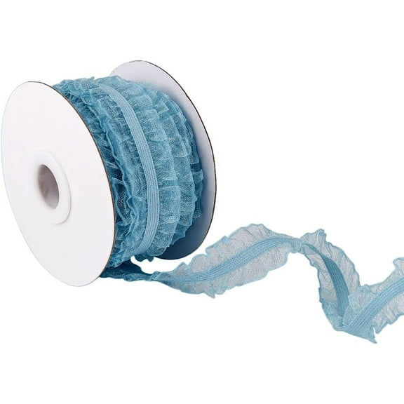 10 Yards Double Ruffle Lace Trim Light Sky Blue 3/4 inch Wide Ruffle Stretch Elastic Edging Trim Pleated Fabric Lace Ribbon