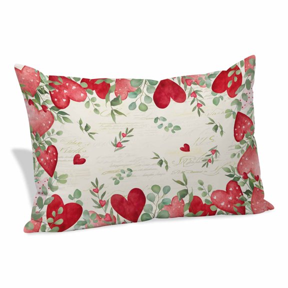 Valentines Love Heart Pillow Covers, Linen Long Throw Pillow Case, Eucalyptus Love Heart Red Holiday Pillow Protector Decorative Cushion Cover for Living Room/Bedroom 20" x 26"