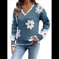 thumbnail image 1 of Suéteres de Cuello en V de Gran Tamaño para Mujer, Suéteres Casuales Sueltos de Larga de Punto Grueso, Suéteres, Tops Azul Agua M, 1 of 8
