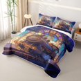 thumbnail image 3 of Castle Fairy Stained Glass Train Twin Quilt Set,Art Deco Station Twin Coverlet Set for Themed Bedroom,Purple Gold, 3 of 7